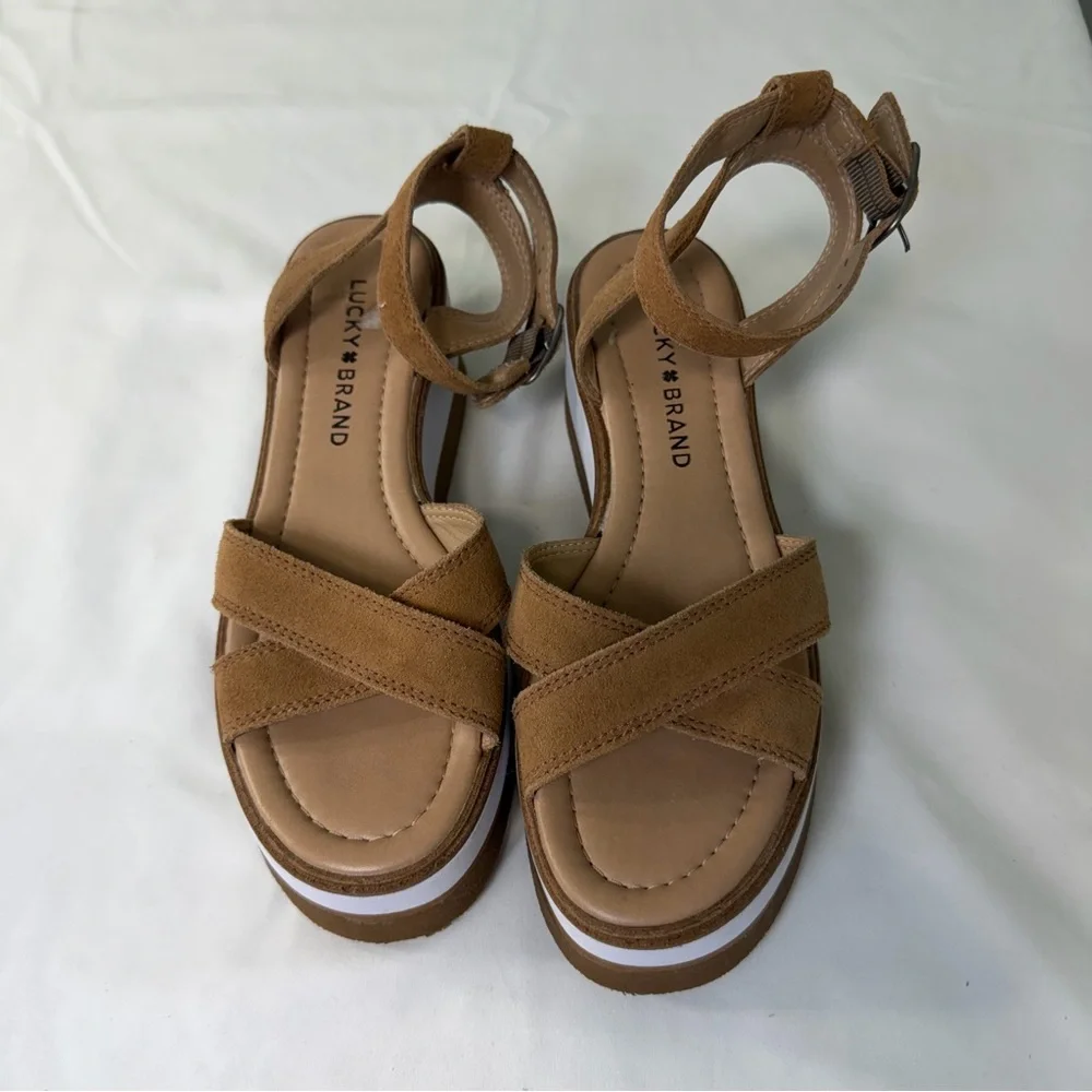 Lucky Brand‎ Women’s Size 6 Sandals Tarhi Brown Suede Ankle Strap Wedge Platform